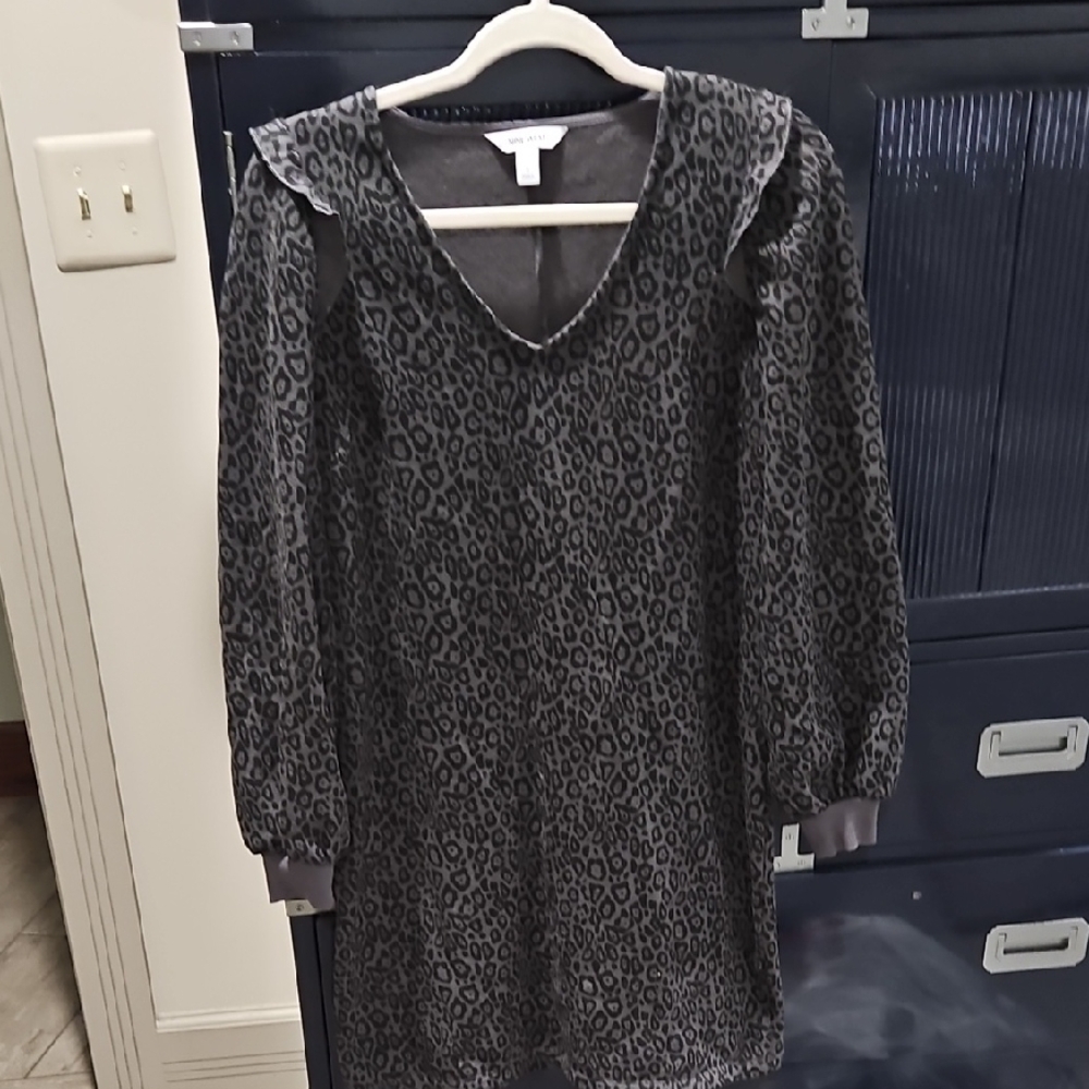 Nine West Charcoal Animal Print Long Sleeve Dress